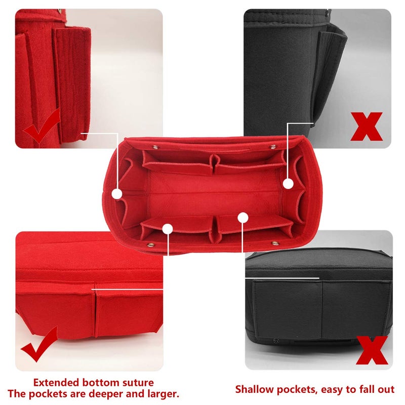 LEXSION Felt Purse Organizer Insert Multi Pocket Bag in Bag Organizer For Tote & Handbag Shaper 8008 Red XL - Image 3